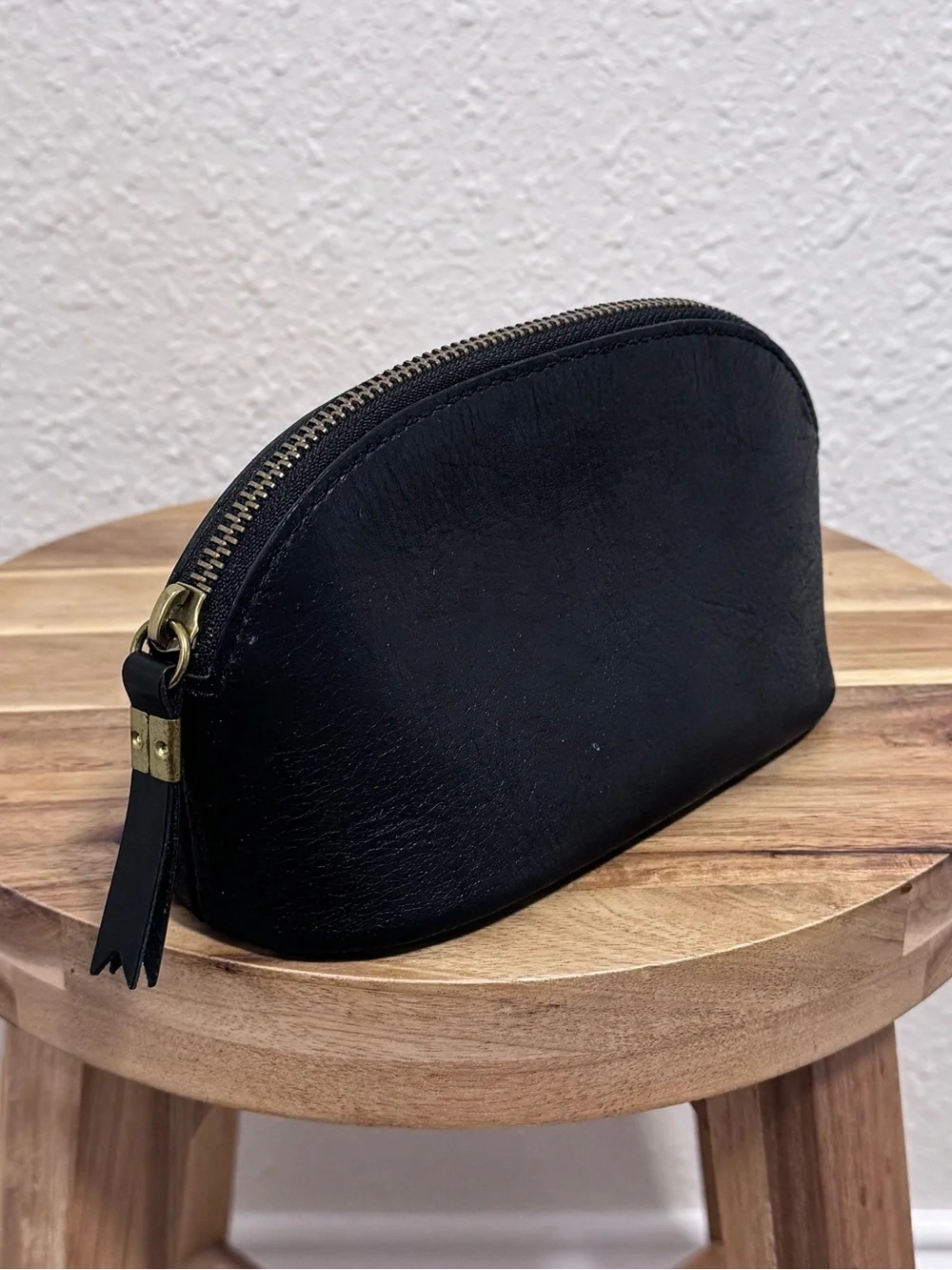 Madewell Black Leather Makeup Pouch Cosmetic Case Bag Clutch Small Zip Top